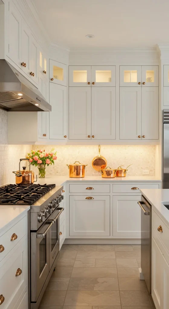 White Galley Kitchen With Warm Lighting