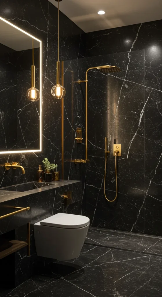 Bathroom With Gold Fixtures, Modern Aesthetic