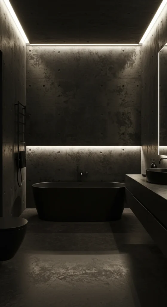 Black Bathroom With Concrete Walls