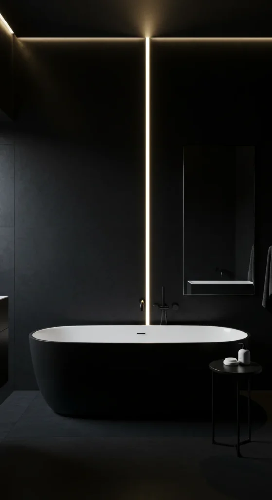 Black Bathroom With Soft Ambient Lighting