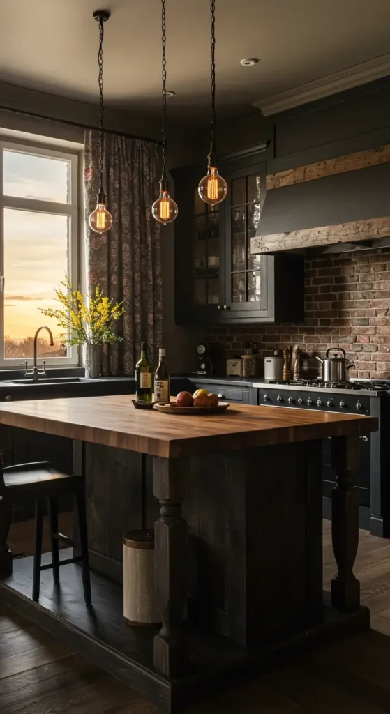 Kitchen With A Large Island, Butcher Block Countertop