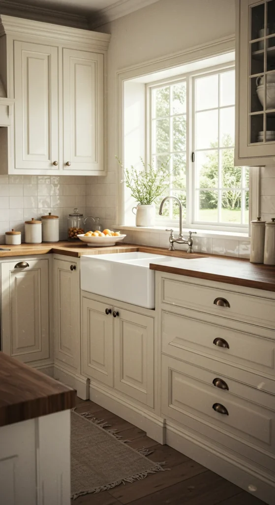 Kitchen With Cream-colored Cabinets And Vintage Charm