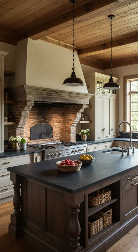 Kitchen With Stone Oven, Dark Slate Counters