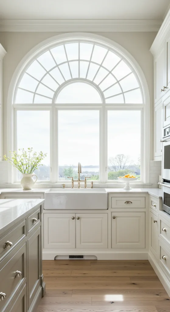 White Kitchen With Arched Window