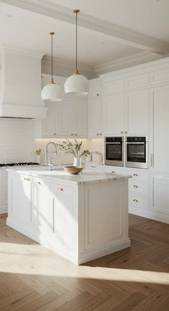 White Kitchen With Warm Tones And Peaceful Vibe
