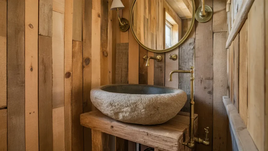 A Charming, Rustic Bathroom With Reclaimed Wood Paneling