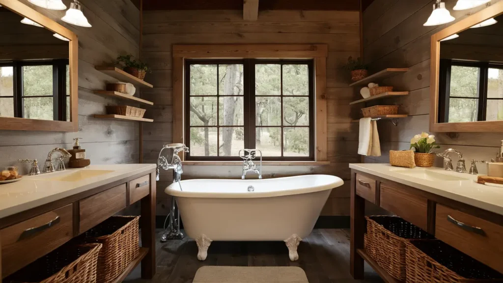 Rustic Bathroom Featuring A Freestanding Clawfoot Tub